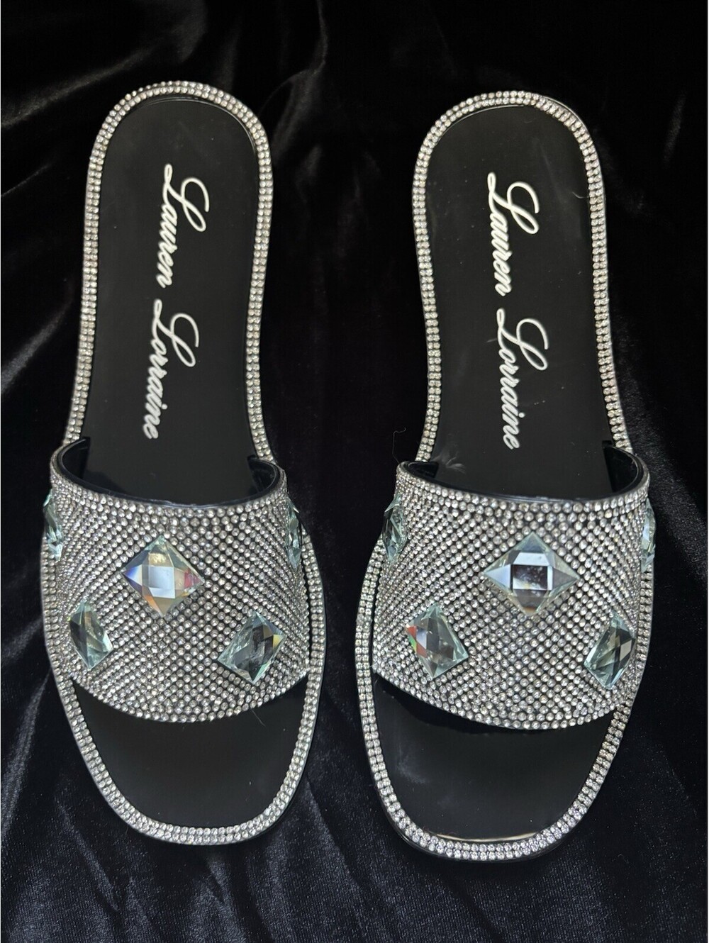 Lauren Lorraine Flat Slide Sandals - Bianca Black Size 6.5 NWT